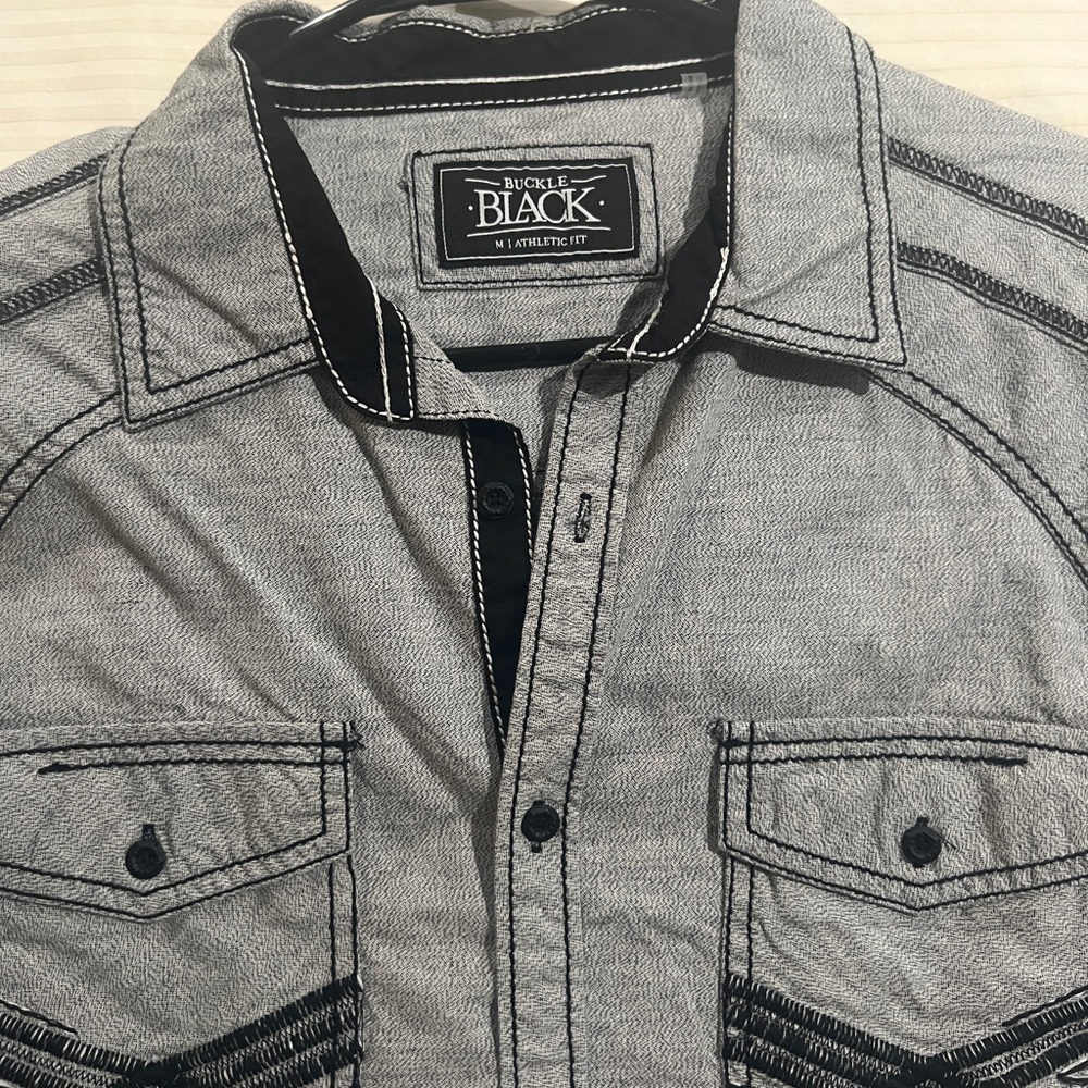 Buckle Black and Gray Casual Button Down Shirt